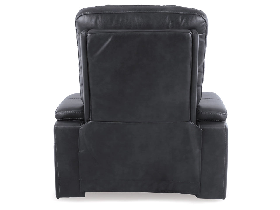 Black leather recliner chair on a white background