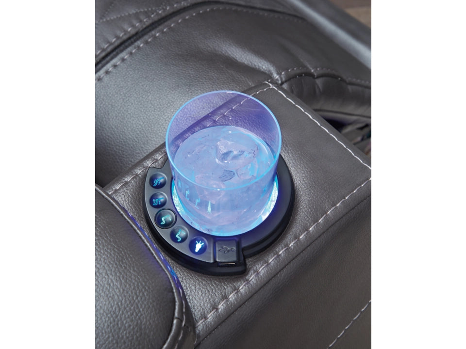 Blue glowing cup holder coaster on a car cup holder