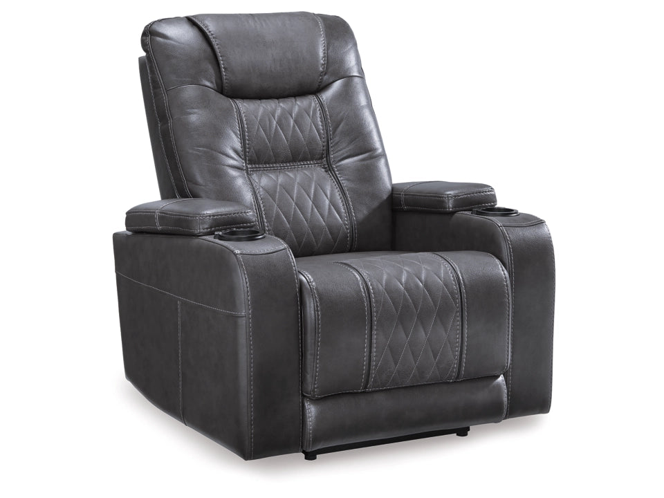 Black leather recliner chair on a white background