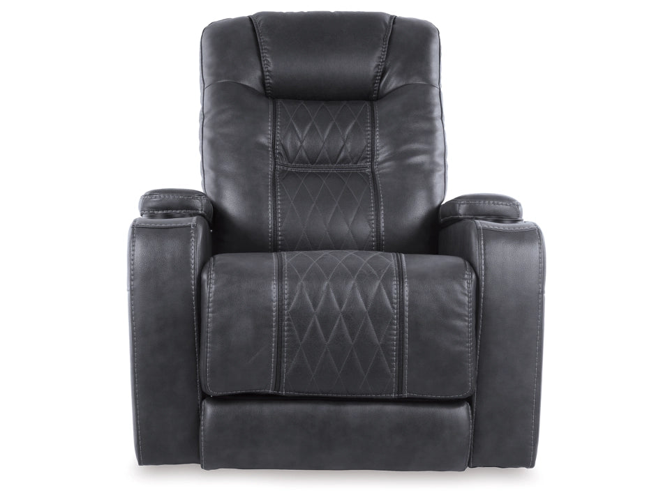 Black leather recliner chair on a white background